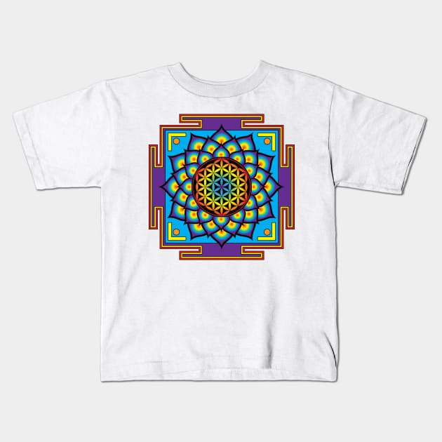 Flower of Life Mandala Kids T-Shirt by GalacticMantra